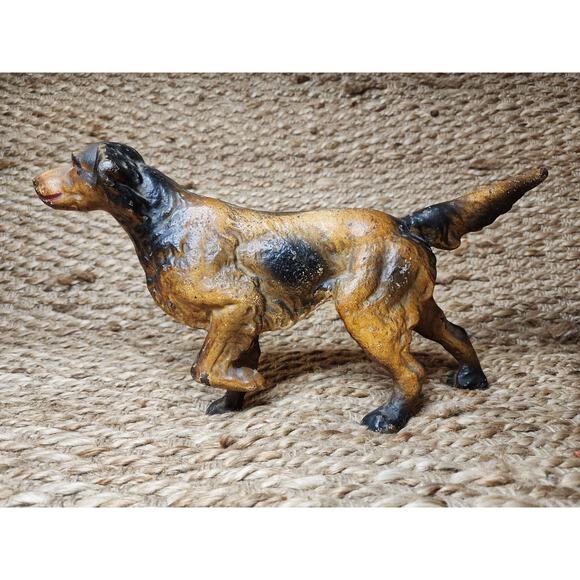 1930's HUBLEY Painted Cast Iron English Setter Hunting Dog Doorstop Home Decor - Picture 1 of 11